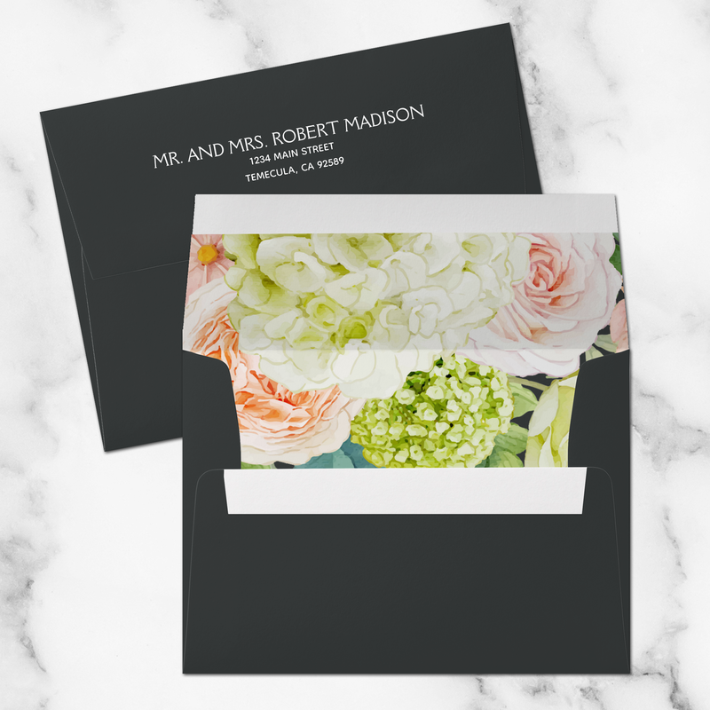 Chic Hydrangea Roses Floral Lined Dark Envelopes