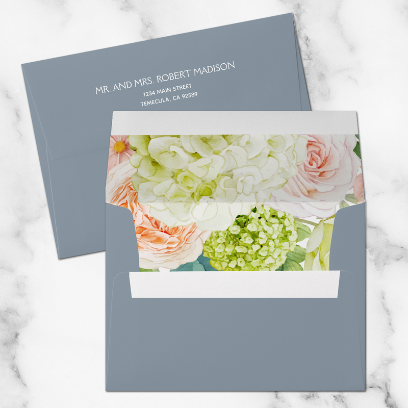Chic Dusty Blue Floral Lined Envelopes