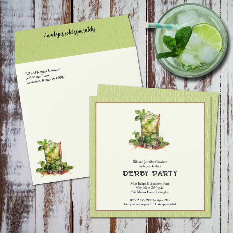 Watercolor Mint Julep Kentucky Derby Square Invitations