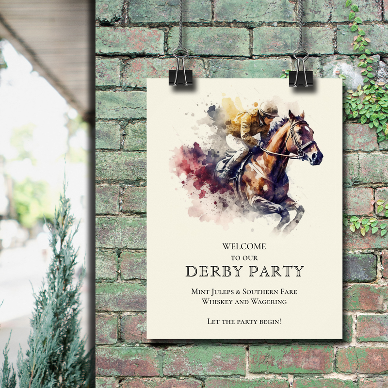 Watercolor Racehorse Derby Welcome Poster