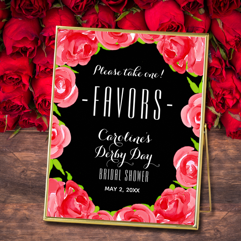 Watercolor Red Roses Derby Bridal Shower FAVORS Poster