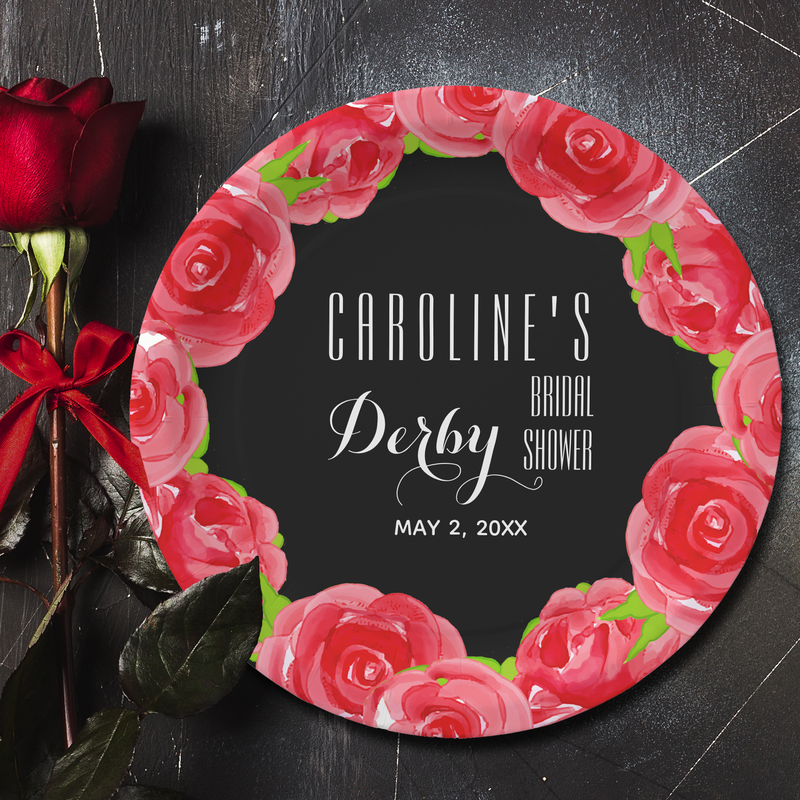 Watercolor Red Roses Derby Bridal Shower Paper Plates