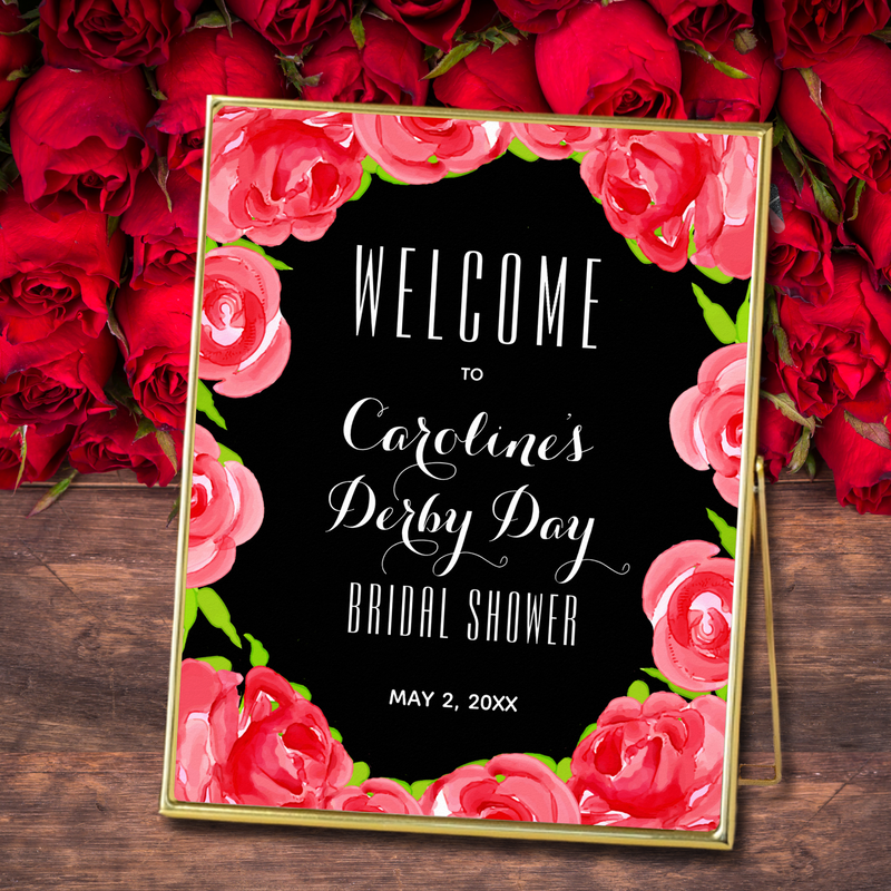 Red Roses Derby Style Bridal Shower Welcome Poster