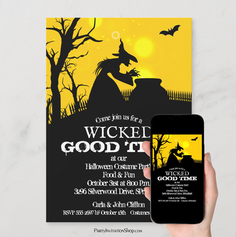Instant Download Wicked Witch Silhouette Halloween Party Invitations