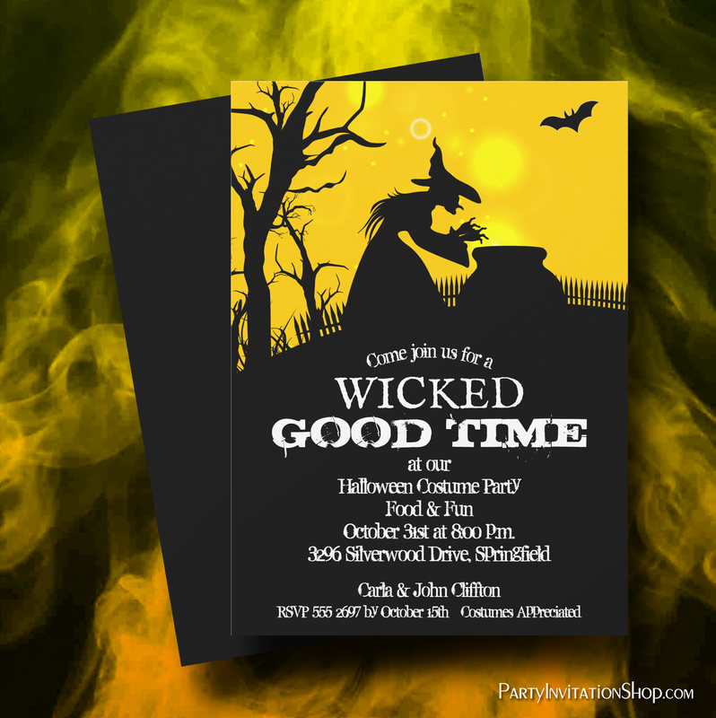 Wicked Witch Silhouette Halloween Party Invitations