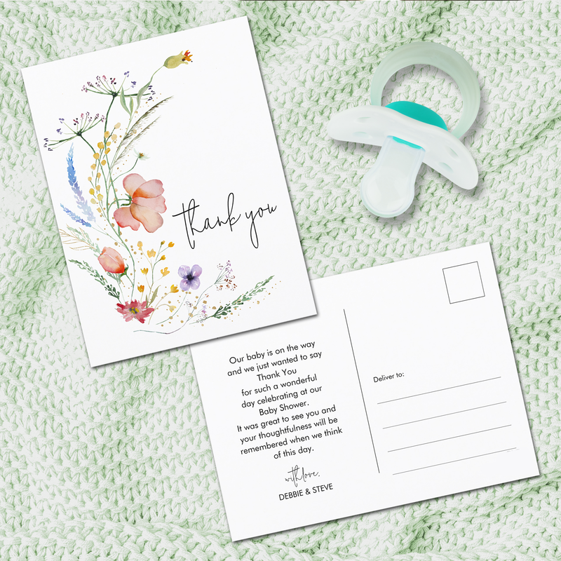 Wildflowers Baby Shower Thank You Postcards
