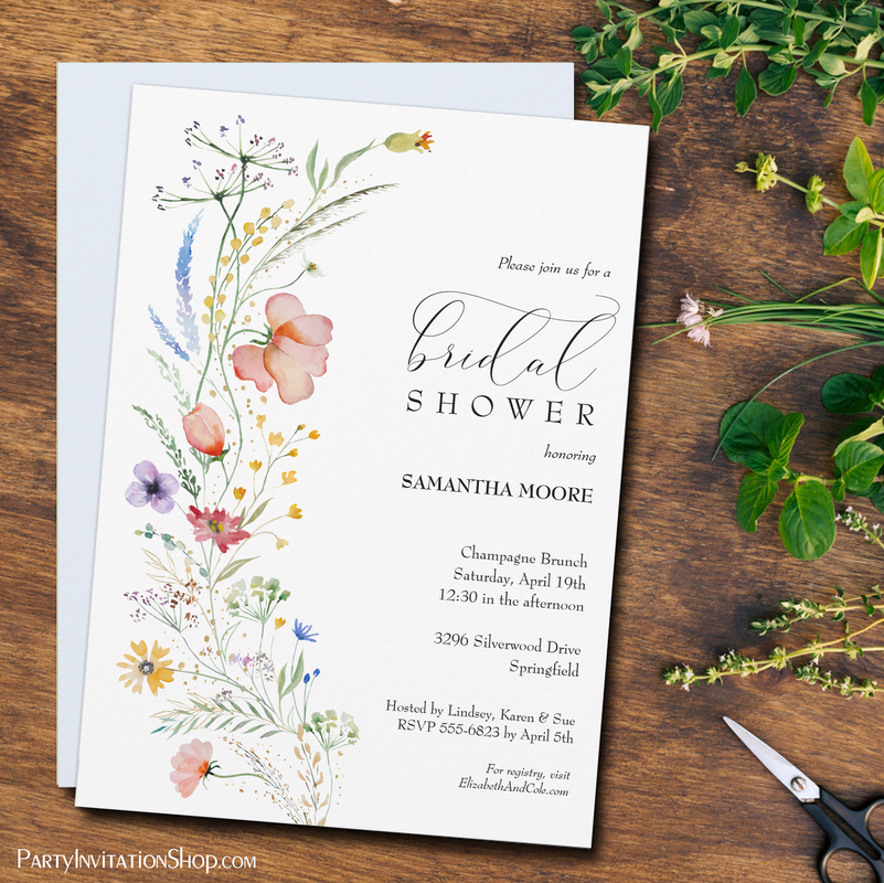 Chic Wildflowers Bridal Shower Invitations Blue