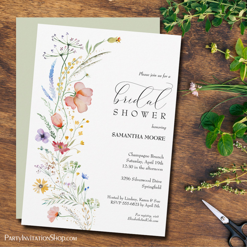 Chic Wildflowers Bridal Shower Invitations Green