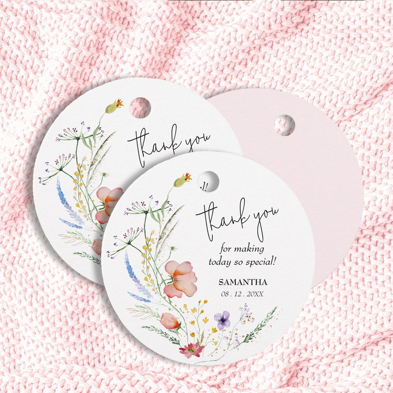 Wildflowers Girl Baby Shower Thank You Favor Tags