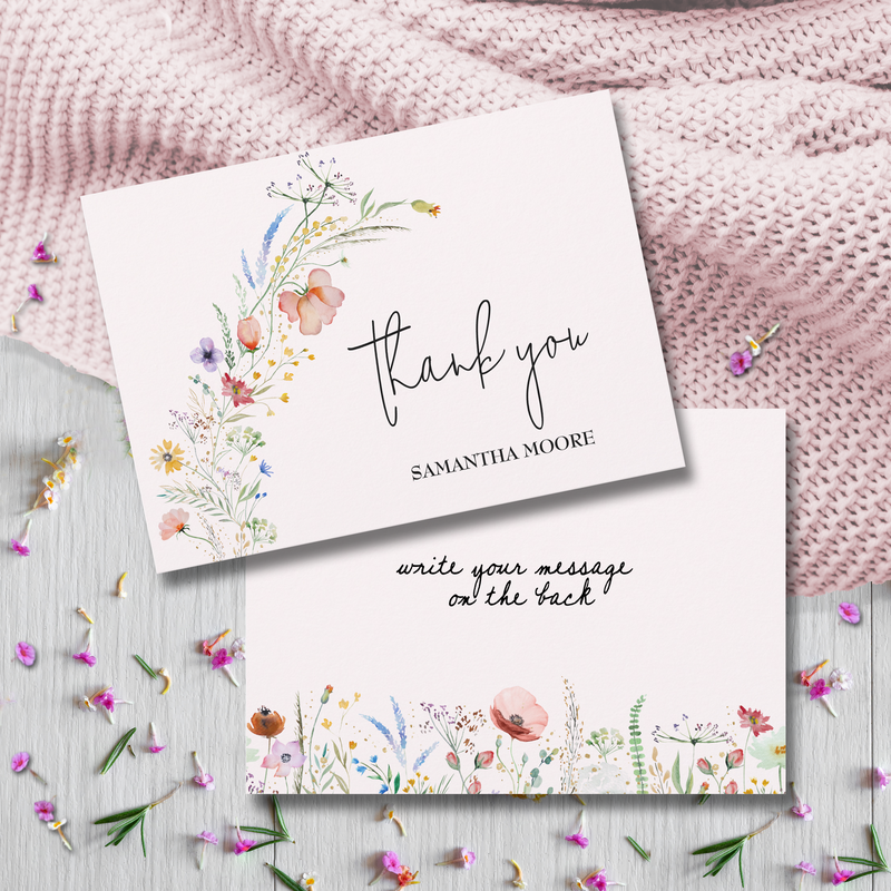 Wildflowers Baby Shower Pink Thank You Card