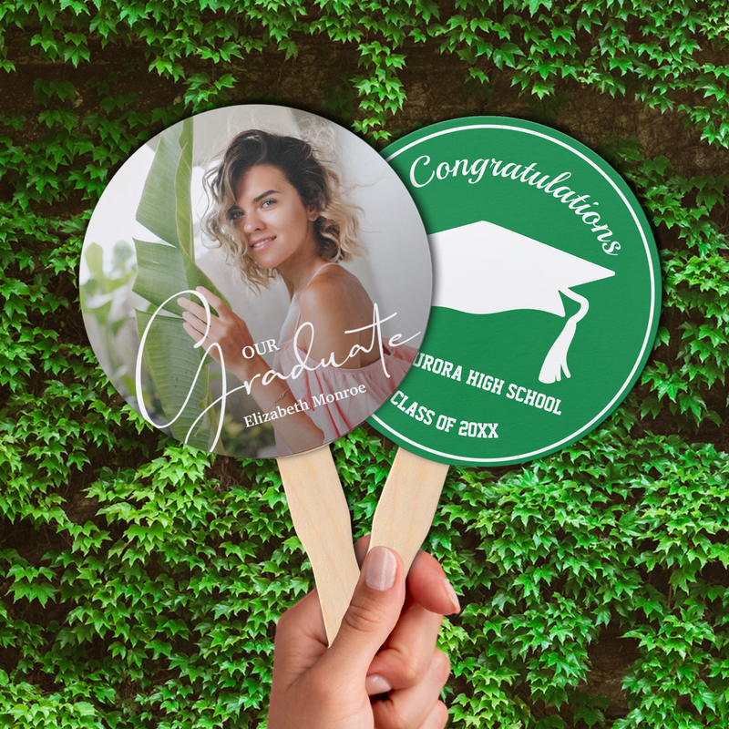 Grad Cap Modern Graduate Photo Green Hand Fan