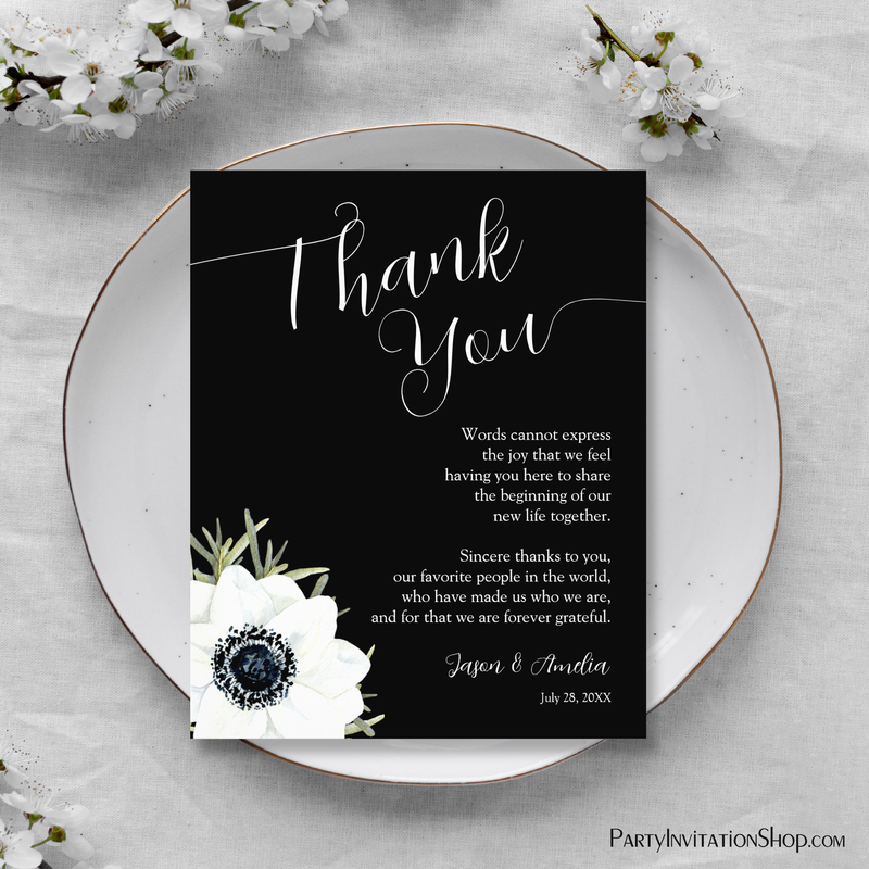Black and White Floral Wedding Plate Thank You Flyer