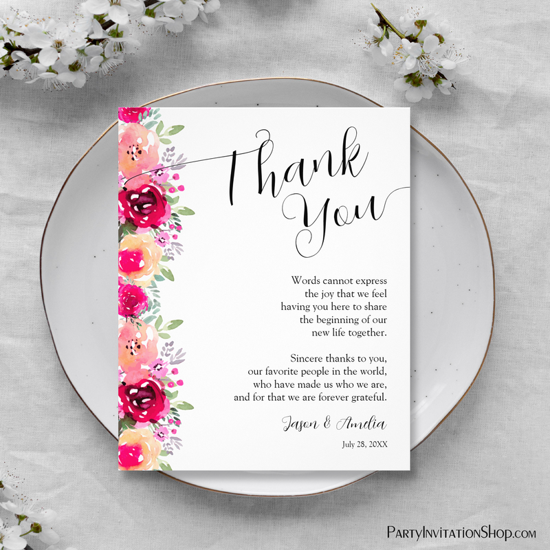Pink Floral Wedding Plate Thank You Flyers