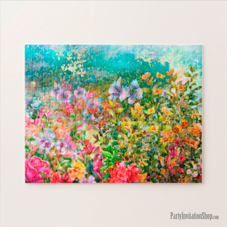 Watercolor Garden Flowers Jigsaw Puzzle