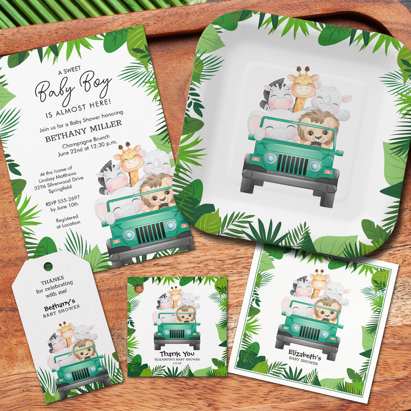 Tropical Jungle Safari Animals Baby Shower Collection