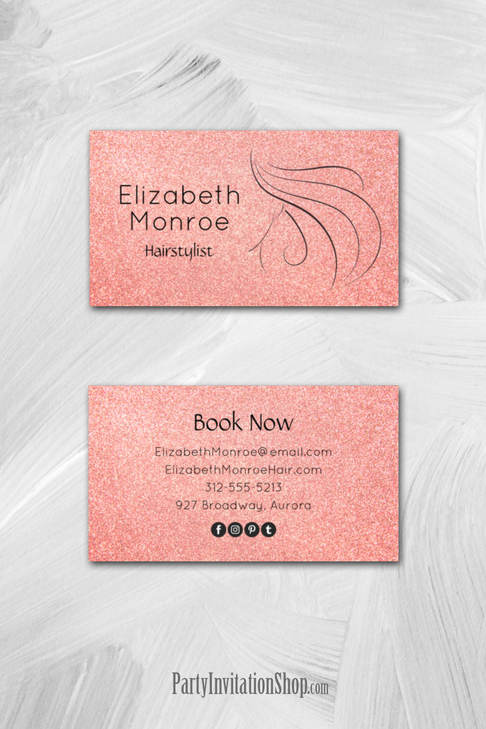 Trendy Rose Gold Glitter Hair Salon Business Cards