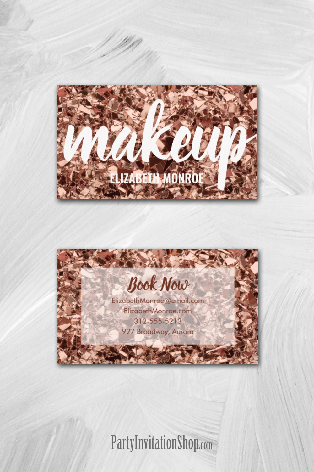 Trendy Rose Gold Glitter Makeup Artist Business Cards