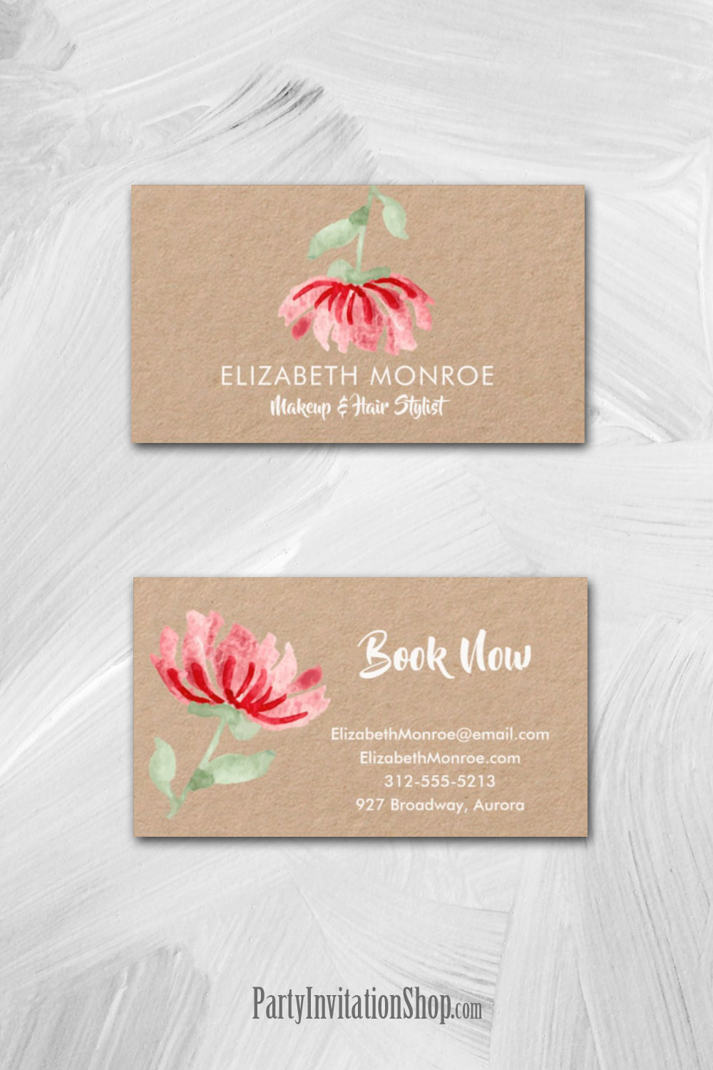 Red Watercolor Flower Salon Makeup Hair Stylist Business Cards