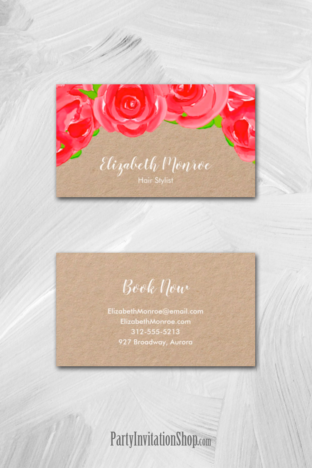 Red Roses Floral Hair Stylist Salon Makeup Kraft Business Cards