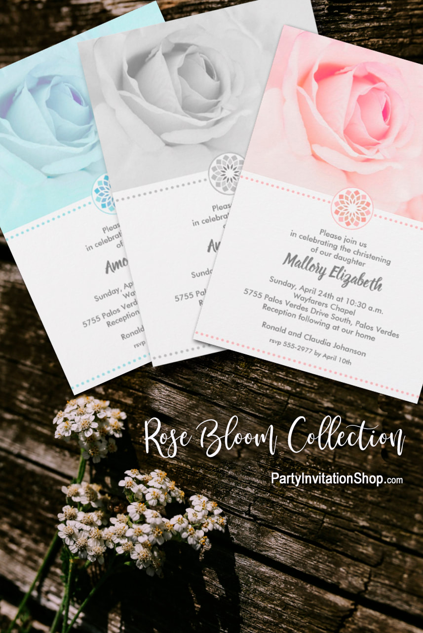 Pastel Roses for First Communion, Baptism, Christening at PartyInvitationShop.com